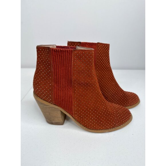 Anthropologie Studded Suede Ankle Booties Orange Block Heel Size 7.5 - Picture 4 of 13